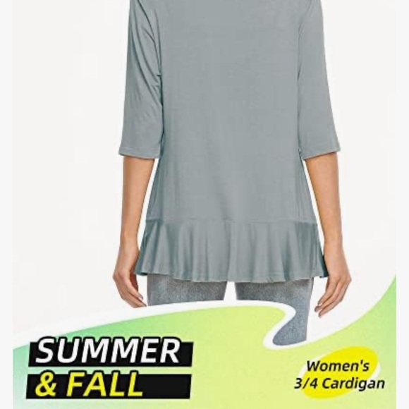 Women's Open Front Cardigan Jersey 3/4 Sleeves Dove Gray New With Tags Waterfall - Picture 6 of 16